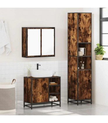 vidaXL 3 Piece Bathroom Furniture Set Smoked Oak Engineered Wood — V0672138879
