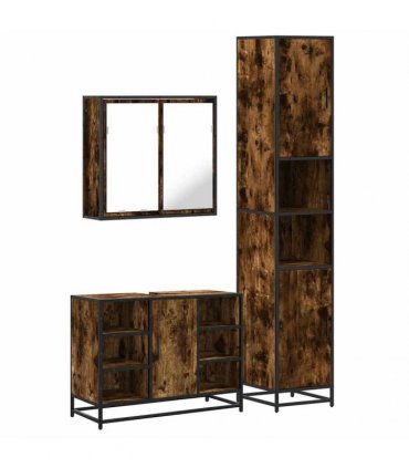 vidaXL 3 Piece Bathroom Furniture Set Smoked Oak Engineered Wood — V0672138880