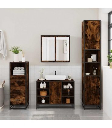 vidaXL 3 Piece Bathroom Furniture Set Smoked Oak Engineered Wood — V0672138880