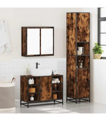 vidaXL 3 Piece Bathroom Furniture Set Smoked Oak Engineered Wood — V0672138880