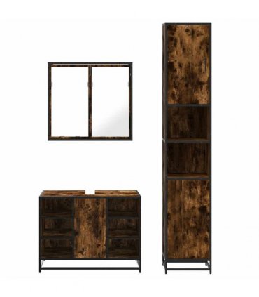 vidaXL 3 Piece Bathroom Furniture Set Smoked Oak Engineered Wood — V0672138880