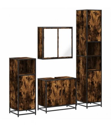 vidaXL 4 Piece Bathroom Furniture Set Smoked Oak Engineered Wood
