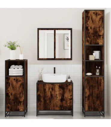 vidaXL 4 Piece Bathroom Furniture Set Smoked Oak Engineered Wood