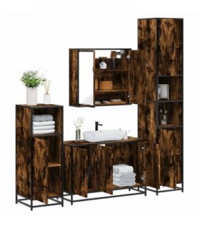 vidaXL 4 Piece Bathroom Furniture Set Smoked Oak Engineered Wood — V0672138882