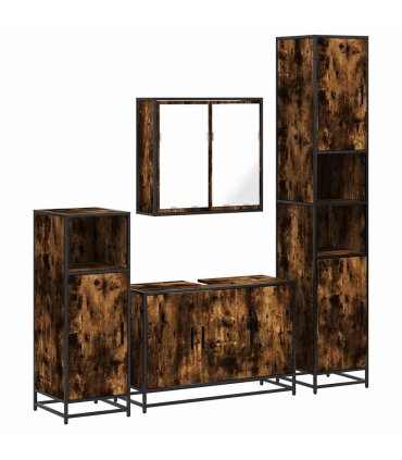 vidaXL 4 Piece Bathroom Furniture Set Smoked Oak Engineered Wood — V0672138882