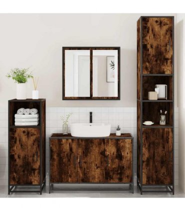 vidaXL 4 Piece Bathroom Furniture Set Smoked Oak Engineered Wood — V0672138882