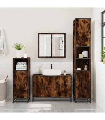 vidaXL 4 Piece Bathroom Furniture Set Smoked Oak Engineered Wood — V0672138882