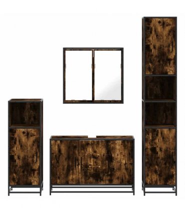 vidaXL 4 Piece Bathroom Furniture Set Smoked Oak Engineered Wood — V0672138882