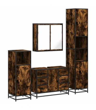 vidaXL 4 Piece Bathroom Furniture Set Smoked Oak Engineered Wood — V0672138883