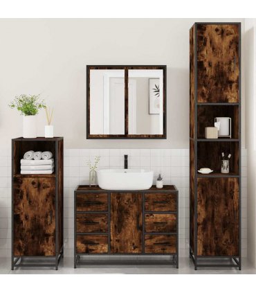 vidaXL 4 Piece Bathroom Furniture Set Smoked Oak Engineered Wood — V0672138883