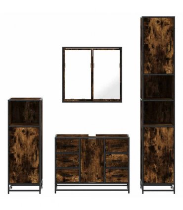 vidaXL 4 Piece Bathroom Furniture Set Smoked Oak Engineered Wood — V0672138883