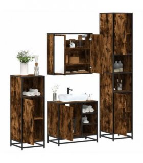 vidaXL 4 Piece Bathroom Furniture Set Smoked Oak Engineered Wood — V0672138884