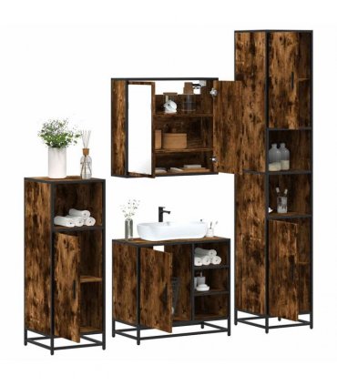 vidaXL 4 Piece Bathroom Furniture Set Smoked Oak Engineered Wood — V0672138884