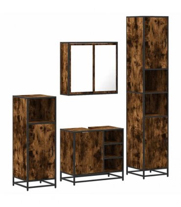 vidaXL 4 Piece Bathroom Furniture Set Smoked Oak Engineered Wood — V0672138884