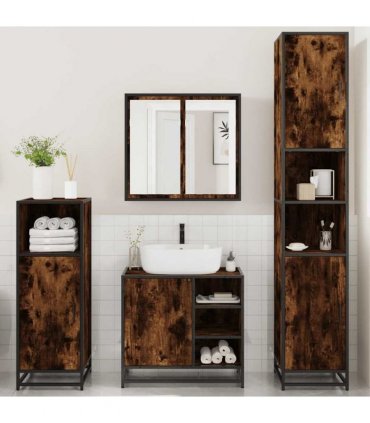 vidaXL 4 Piece Bathroom Furniture Set Smoked Oak Engineered Wood — V0672138884