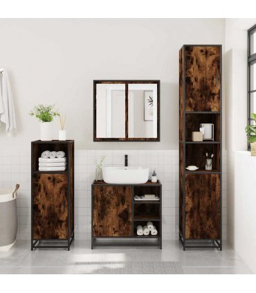 vidaXL 4 Piece Bathroom Furniture Set Smoked Oak Engineered Wood — V0672138884