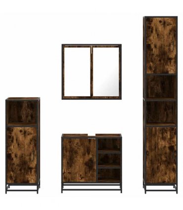 vidaXL 4 Piece Bathroom Furniture Set Smoked Oak Engineered Wood — V0672138884