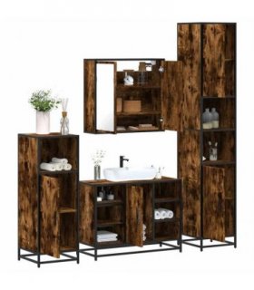 vidaXL 4 Piece Bathroom Furniture Set Smoked Oak Engineered Wood — V0672138885
