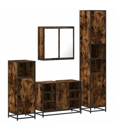 vidaXL 4 Piece Bathroom Furniture Set Smoked Oak Engineered Wood — V0672138885