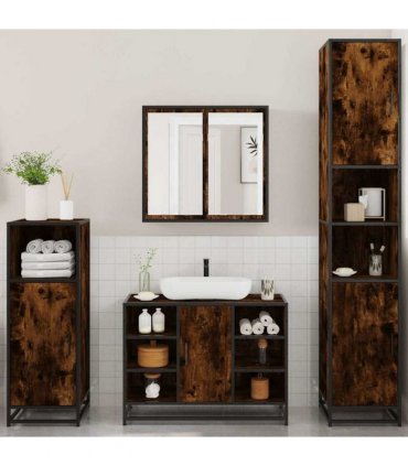 vidaXL 4 Piece Bathroom Furniture Set Smoked Oak Engineered Wood — V0672138885