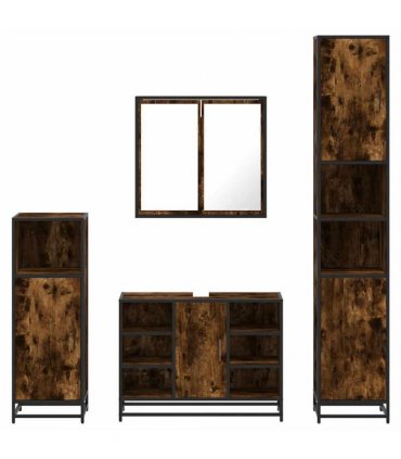 vidaXL 4 Piece Bathroom Furniture Set Smoked Oak Engineered Wood — V0672138885