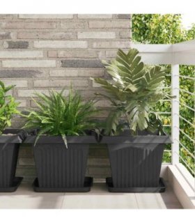 vidaXL Square Flower Tray 24 pcs Black 36 x 36 x 2.5 cm Plastic — Size: 36 x 36 x 3 cm