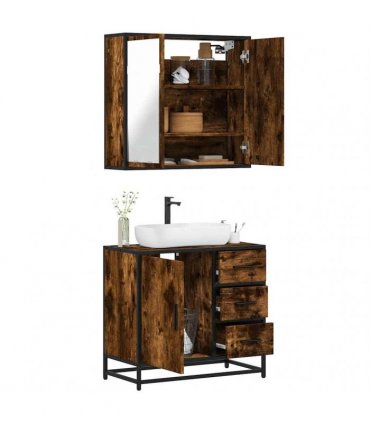 vidaXL 2 Piece Bathroom Furniture Set Smoked Oak Engineered Wood — V0672139768