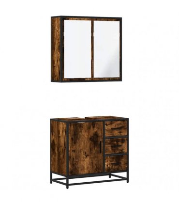 vidaXL 2 Piece Bathroom Furniture Set Smoked Oak Engineered Wood — V0672139768