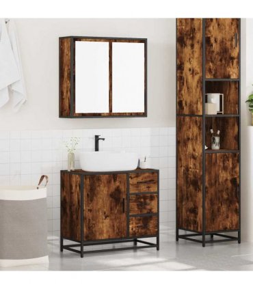 vidaXL 2 Piece Bathroom Furniture Set Smoked Oak Engineered Wood — V0672139768