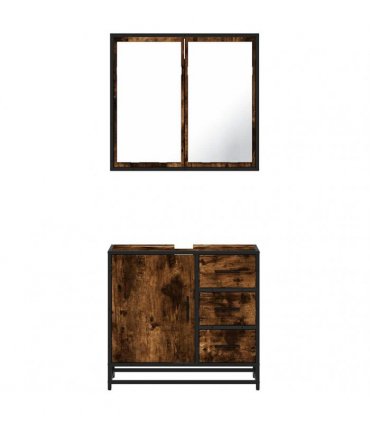 vidaXL 2 Piece Bathroom Furniture Set Smoked Oak Engineered Wood — V0672139768
