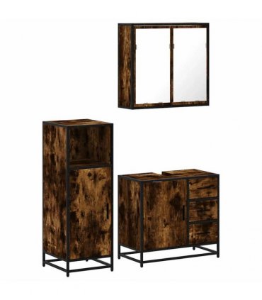 vidaXL 3 Piece Bathroom Furniture Set Smoked Oak Engineered Wood — V0672139769