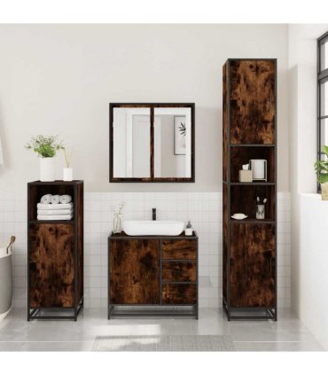 vidaXL 3 Piece Bathroom Furniture Set Smoked Oak Engineered Wood — V0672139769