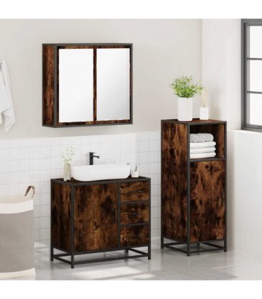 vidaXL 3 Piece Bathroom Furniture Set Smoked Oak Engineered Wood — V0672139769