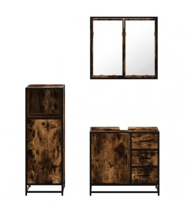 vidaXL 3 Piece Bathroom Furniture Set Smoked Oak Engineered Wood — V0672139769