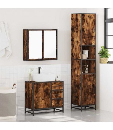 vidaXL 3 Piece Bathroom Furniture Set Smoked Oak Engineered Wood — V0672139771