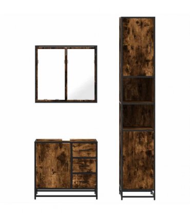 vidaXL 3 Piece Bathroom Furniture Set Smoked Oak Engineered Wood — V0672139771