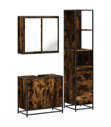 vidaXL 3 Piece Bathroom Furniture Set Smoked Oak Engineered Wood — V0672139772