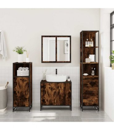 vidaXL 3 Piece Bathroom Furniture Set Smoked Oak Engineered Wood — V0672139772