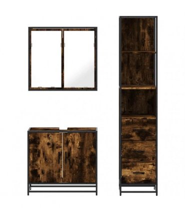 vidaXL 3 Piece Bathroom Furniture Set Smoked Oak Engineered Wood — V0672139772
