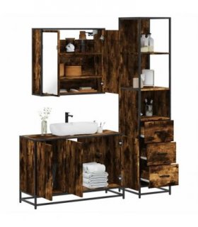 vidaXL 3 Piece Bathroom Furniture Set Smoked Oak Engineered Wood — V0672139773