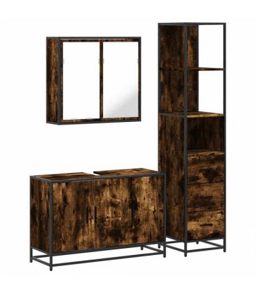 vidaXL 3 Piece Bathroom Furniture Set Smoked Oak Engineered Wood — V0672139773