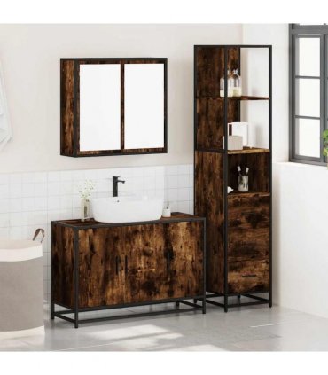 vidaXL 3 Piece Bathroom Furniture Set Smoked Oak Engineered Wood — V0672139773
