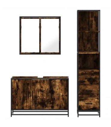 vidaXL 3 Piece Bathroom Furniture Set Smoked Oak Engineered Wood — V0672139773