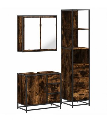 vidaXL 3 Piece Bathroom Furniture Set Smoked Oak Engineered Wood — V0672139774