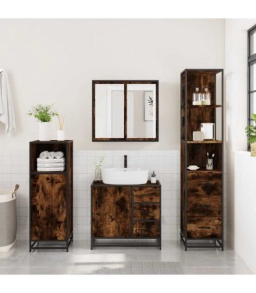 vidaXL 3 Piece Bathroom Furniture Set Smoked Oak Engineered Wood — V0672139774