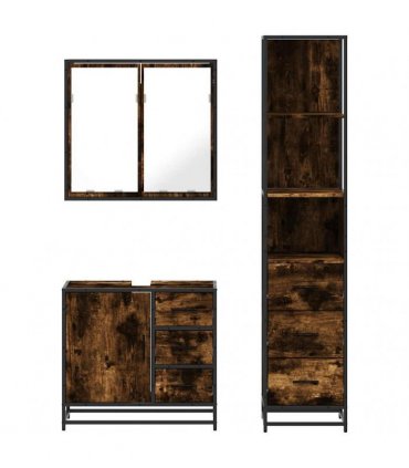 vidaXL 3 Piece Bathroom Furniture Set Smoked Oak Engineered Wood — V0672139774