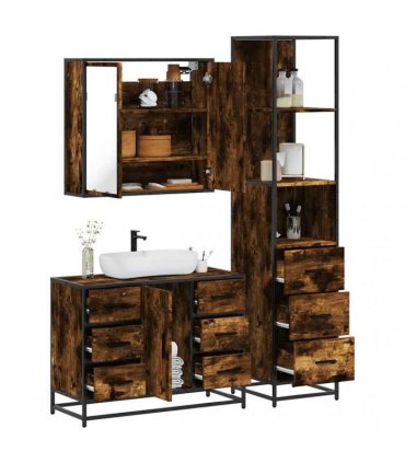 vidaXL 3 Piece Bathroom Furniture Set Smoked Oak Engineered Wood — V0672139775