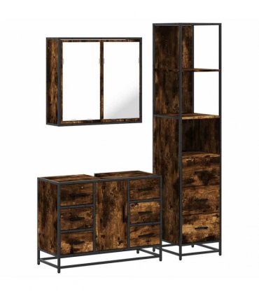 vidaXL 3 Piece Bathroom Furniture Set Smoked Oak Engineered Wood — V0672139775