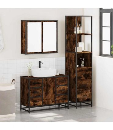 vidaXL 3 Piece Bathroom Furniture Set Smoked Oak Engineered Wood — V0672139775