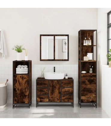 vidaXL 3 Piece Bathroom Furniture Set Smoked Oak Engineered Wood — V0672139775
